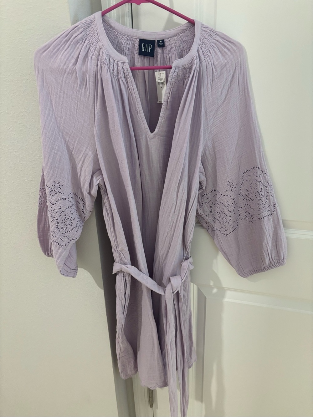GAP Lilac Peasant Tie-Waist Long Sleeve Dress